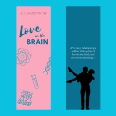 two bookmarks with the words love in the brain and an image of a man holding a