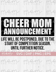 the cheer mom announcement is displayed on a wooden background with pink and black lettering that reads,