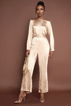 EXCLUSIVELY DESIGNED BY US FOR YOU. For all your satin dreams! Make a statement in this gorgeous, champagne jumpsuit. Featuring a wide leg, pockets and removable belt. Zip-back fastening. Elegant Belted Jumpsuit For Party, Elegant Belted Jumpsuits And Rompers For Party, Elegant Belted Jumpsuit For Date Night, Elegant Belted Jumpsuits For Night Out, Elegant Belted Jumpsuits And Rompers, Chic Satin Jumpsuits And Rompers For Evening, Glamorous Satin Jumpsuits And Rompers For Evening, Chic Formal Satin Jumpsuits And Rompers, Elegant Wide Leg Belted Jumpsuits And Rompers