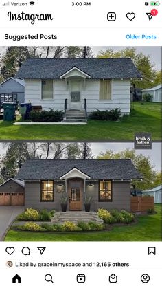 the before and after pictures of a house in brickbatten's front yard