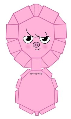 a paper cut out of a pink pig with big eyes and an angry look on its face