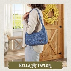 CLASSIC AMERICAN FLORALS: Cobalt and navy flowers dance atop a dusty blue ground in our feedsack-inspired vintage navy floral print. Bags are lined with a classic dusty blue and khaki cotton gingham. Wallets are lined with dusty blue microfiber. SIZED JUST RIGHT: Not too big and not too small, the Blakely quilted purse measures 11" wide, 9.5” high at the sides (7" in the middle), and 4" deep. It’s the perfect size hobo-style pocketbook to carry everything you need, and the secure top zipper clos Quilted Purse, Flower Dance, Navy Flowers, Fabric Handbags, Quilted Purses, Hobo Style, Feed Sacks, Large Shoulder Bags, Pocket Book