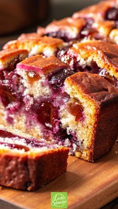 slices of blueberry bread on a cutting board