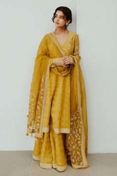 Buy Yellow Moonga Silk Roop Zari Anarkali Palazzo Set For Women by Sue Mue Online at Aza Fashions. Festival Semi-stitched Tussar Silk Palazzo Set, Tussar Silk Traditional Drape Palazzo Set For Festivals, Semi-stitched Tussar Silk Palazzo Set For Festivals, Tussar Silk Palazzo Set For Wedding Navratri, Bollywood Tussar Silk Palazzo Set For Festivals, Yellow Tussar Silk Anarkali Sets, Eid Tussar Silk Palazzo Set With Sheer Dupatta, Gold Tussar Silk Dupatta With Dabka Work, Gold Anarkali Jamawar Sharara