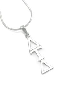 Necklace - Delta Tau Delta Sterling Silver Lavaliere Pendant Delta Tau Delta, Alpha Delta Pi Sorority, Lion Earrings, Triangle Ring, Alpha Delta Pi, Greek Letters, Sorority Outfits, Silver Snake Chain, Sorority And Fraternity