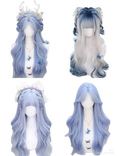 Anime Hair Wig, Anime Wigs Long, Kawaii Wigs Long, Blue Hair Aesthetic, Anime Hairstyles Male, Cute Cosplay Wigs & Hair Extensions, Anime Haircut