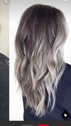 Dark Brown And Ash Blonde Balayage, Grey Balyage Long, Brown Hair And White Highlights, Gray Hair Ombre Balayage, Black Roots Balayage Ash Blonde, Brunette Icy Blonde Balayage, Grey Baylage Hair Ash Blonde, Brunette To Ash Blonde Balayage, Icy Balayage Dark Roots