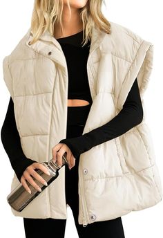 Women's Oversized Puffer Vest Stand Collar Full Zip Sleeveless Bubble Puffer Vest Quilted Padded Warm Coat Outwear, winter fashion, vest, effortless look, Sunday outfit, lounge, errands, comfy cozy, classy, timeless look, women's fashion, iconic, old money Oversized Puffer Vest, Winter Puffer Vest, Chaleco Casual, Oversized Puffer Jacket, Sleeveless Puffer, Oversized Puffer, Lightweight Vest, Stand Neck, Womens Puffer Vest