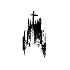 a black and white image of a church with a cross on it's steeple