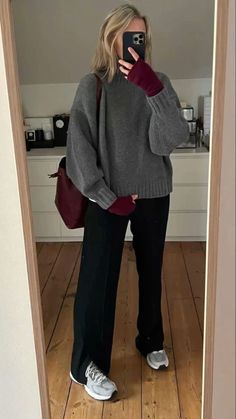 Grey Sweater Outfit, Chique Outfit, Uni Outfits, Everyday Fashion Outfits, Casual Day Outfits, Looks Black, Autumn Outfit, 가을 패션