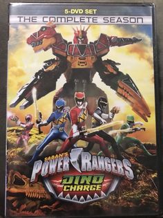 the dvd cover for power rangers battle charge, with an image of various characters on it