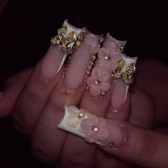 #cutecore #nailsofinstagram #ponknails Pink And Gold Nails Acrylic, Nail Designs, Nails, Quick Saves, Design