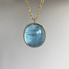 Vivid Aquamarine Cabochon Cage Set Pendant – Meeka Fine Jewelry Green Sapphire Necklace, 22k Gold Chain, Studio Jewelry, Aquamarine Pendant, Newport Ri, Crescent Moon Necklace, Tourmaline Necklace, Sapphire Necklace, Handmade Gold