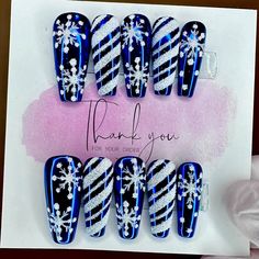 Teal Christmas Nails, Royal Blue Christmas Nails, Blue Christmas Nails Winter, Hanukkah Nails, Blue Christmas Nails, Teal Christmas, New Years Nail Art, Nine Inch Nails