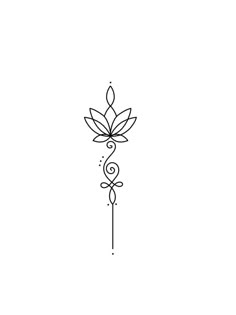 a black and white drawing of a flower on a stick with swirls in the middle