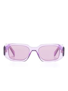 violet purple acetate transparent design rectangle frame purple tinted lenses UV-protective lenses logo-engraved arm sculpted arms with curved tips These glasses come with a protective case. Sculpted Arms, Lens Logo, Fashion Moodboard, Prada Eyewear, Rectangle Frame, Chanel 2, Violet Purple, Iconic Bags, Demi Fine Jewelry