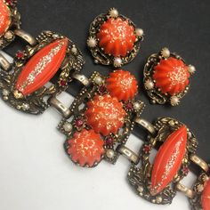 Vintage Selro Orange Glitter Lucite & Red Rhinestone Bracelet - Etsy Jewelry Vault, Lucite Bracelets, Designers Jewelry Collection, Orange Jewelry, Rare Jewelry, Vintage Jewelry Sets, Orange Glitter, Set Style, Super Chunky