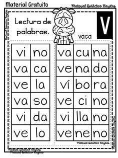 spanish worksheet for the letter v