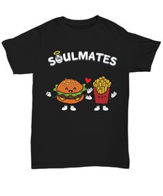 a black t - shirt with an image of a hamburger and french fries