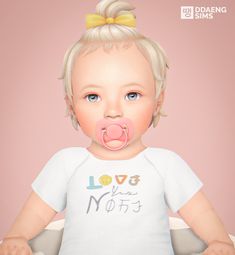 a digital painting of a baby wearing a tshirt with a pacifier in it's mouth