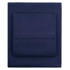 the navy blue sheets are folded on top of each other