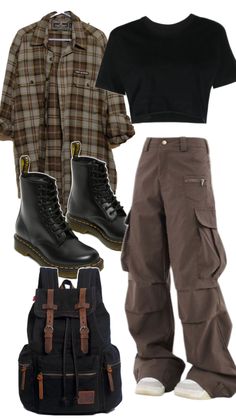 #clothes #grunge #outfit #docmartens #flannel #cargopants Clothes Grunge, Flannel Outfits, Grunge Outfit, Downtown Outfits, Earthy Outfits