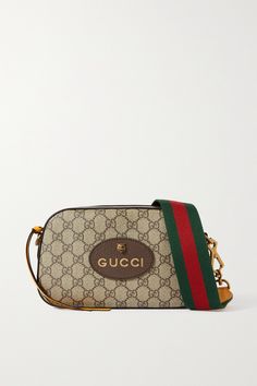 Gucci's 'Neo Vintage GG Supreme' bag has been made in Italy from textured-leather and signature coated-canvas. This softly structured style is woven with the brand's moniker and fitted with brass hardware. Detach the webbing strap to carry it as a clutch. Cross Body Designer Bags, Gucci Camera Bag, Supreme Bag, Brown Coat, Vintage Canvas, Canvas Shoulder Bag, Dark Brown Leather, Gorgeous Bags, Accessories Shop