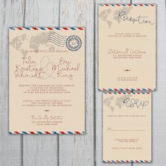 an airmail themed wedding suite with matching envelopes