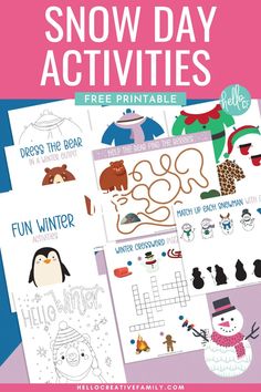 printable snow day activities for kids to do with the winter holidays and christmas trees