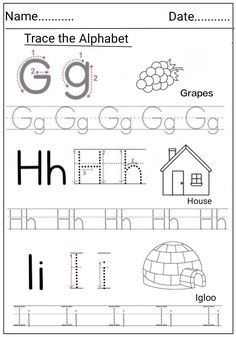 the worksheet for letter g is for i have to trace the alphabet and write it