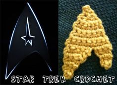 crocheted star trek insignia and the word,'star trek crochet '