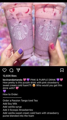 two drinks with pink and purple sprinkles on them, one is in the middle