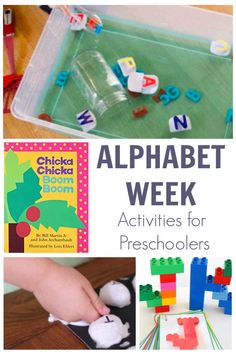 the alphabet week activities for preschoolers with pictures of letters and numbers in plastic containers