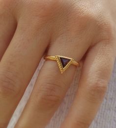 "A solid gold triangle ring, designed in an ethnic shape, extremely impressive, and yet classic, this gold ring will add lots of character to your evening/daily look, emphasizing your inner side. Upgrade your jewelry collection with this amazing ring, or get it as a special gift for your loved one. ✈ My rings are packed and delivered with Express Premium Delivery Service. Delivery is included in the price. PLEASE add your phone number for the delivery company, it is required; thank you ✈ Also, T Gold Trillion Cut Gemstone Ring, Luxury Trillion Cut Rings For Gift, Luxury Trillion-cut Rings For Gifts, Luxury Gold Trillion Cut Rings, Luxury Trillion Cut Ring As Gift, Elegant Pyramid-shaped Gift Ring, Luxury Trillion Cut Ring Gift, Luxury Trillion Cut Gold Rings, Elegant Triangle Rings For Anniversary