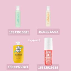 the different types of hand sanitizers are shown on a pink and white background