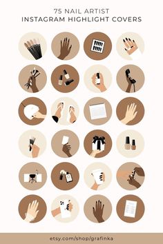 Nails Instagram story highlight covers - perfect for nail tech 🤎 Minimalist & aesthetic color palette: beige, light brown, dark brown, white, black + 3 skin tones. Click the Etsy link to see more! Don't forget to follow us on Pinterest @grafinkadesigns for daily digital art and social media design ideas! 🥰 Keywords: nail technician highlight covers for Instagram, manicure highlight covers, pedicure highlight covers, nail polish shop, nail business, nail artist highlight covers Nails Instagram Story, Aesthetic Nail, Instagram Story Highlight Covers, Instagram Story Highlight, Salon Art, Cute Little Puppies, Brown Nails, Highlight Covers, Digital Art Illustration