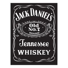 jack daniels old no 7 tennessee whiskey label on black background with white lettering and an ornate frame