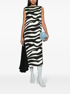 Jil Sander zebra-print Midi Dress - Farfetch Chic Sleeveless Zebra Print Dress, Spring Zebra Print Midi Dress, Elegant Sleeveless Dress With Zebra Print, Spring Evening Zebra Print Dress, Zebra Print Evening Dresses For Spring, Spring Evening Dress With Zebra Print, Spring Evening Dresses With Zebra Print, Autumn Outfit Inspiration, Green Zebra Print