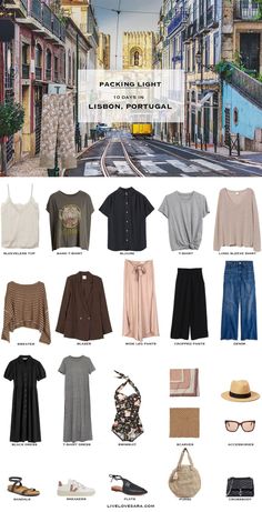 Are you looking for some ideas of what to pack for Lisbon, Portugal in early summer? I have a Lisbon packing list to help you on your way. Head over to my post for what to pack and outfit ideas. Portugal Packing List | What to pack for the Portugal | #worldtravel #travelportugal #summervacation #carryononly #packinglight Packing Light | Travel Light | Travel Wardrobe | Travel Capsule | Capsule | Pack for vacation 10 Days Packing List Summer, Portugal Outfits Summer Packing Lists, Spain Packing List Fall, Lisbon Capsule Wardrobe, Portugal Packing List Spring, Lisbon Spring Outfit, Packing For Portugal Summer, 10 Day Packing List Summer, Spring In Portugal Outfits