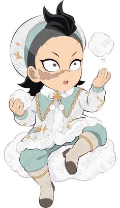 an anime character sitting on top of a cloud with her hands out and eyes closed