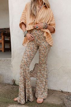 Dream in Flowers Flare Pants - Denim Khaki Boho Wardrobe, Bralette Outfit, Three Bird Nest, Heavy Sweaters, Padded Bralette, Pants Denim, The Nest, Fashion Fall, Bird Nest