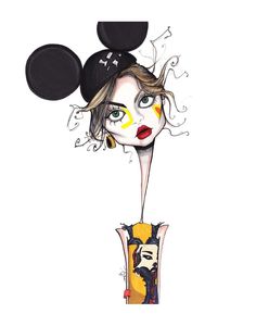 a drawing of a woman with mickey ears on her head