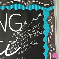 a chalk board with writing on it in front of a blackboard sign that says ng