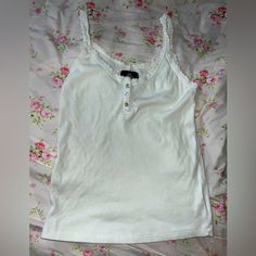 Brand: Angie Color: White Size: Small Never Worn Casual White Buttoned Tank Top, White Cotton Tank Top With Buttons, White Cotton Tank Top With Button Closure, White Cotton Buttoned Tank Top, Button Up Tank Top, White Lace, Lace Trim, Vision Board, Color White