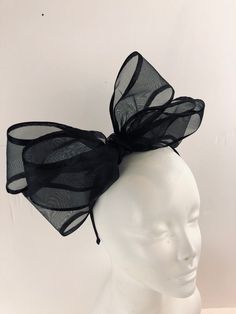 Black bow Fascinator - Bow Wedding Headpiece -chiffon and satin bow- Kentucky derby- Big bow Headband Hi, This triple bow headband has a handmade 4 inch chiffon with black satin edge. 10 inches long. It's sprayed with stiffener to hold its shape. Colors: Black Navy It's all placed on a 1/8 inch covered headband. This covered headband fits any head size and very comfortable. Plus no headaches! Pick a headband that matches Your hair color so it blends in. Light weight! For all ages...5 to 85 I am Black Hair Accessories For Spring Evening Events, Black Hair Accessories For Evening In Spring, Elegant Bow Fascinator For Party, Elegant Party Fascinator With Satin Bow, Elegant Party Fascinator With Bow, Black Summer Party Headband, Summer Bow Headband, Elegant Adjustable Spring Bow, Summer Decorative Bow Headband