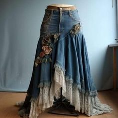 Bohemian Diy Clothes, Diy Clothes Design Dresses, Upsicle Clothes Ideas, Clothing Upcycle Ideas, Denim Upcycle Clothing, Repurposed Clothing Diy, Diy Boho Clothes, Sew Skirt