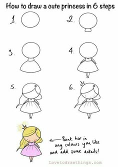 how to draw a cute princess in 6 steps step by step drawing instructions for kids