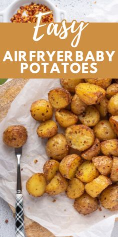 Crispy, air fried baby potatoes on white paper lining. Golden Potato Recipes, Small Potatoes Recipe, Air Fryer Baby Potatoes, Air Fryer Potatoes, Baby Potato Recipes, Air Fry Potatoes, Air Fried Food, Easy Potato Recipes, Air Fryer Oven Recipes