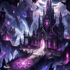 an image of a fantasy castle surrounded by purple lights