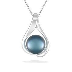 40418 - 14K White Gold - Embrace Pendant Elegant Blue Round Pendant Necklace, Blue Pearl Pendant Fine Jewelry, Luxury Blue Necklace With Pearl Pendant, Elegant Blue Pearl Necklace In Sterling Silver, Luxury Blue Pearl Pendant Necklace, Luxury Blue Pearl Pendant Necklaces, Fine Blue Pearl Pendant Jewelry, Luxury Blue Necklaces With Pearl Pendant, Elegant Blue Sterling Silver Pearl Necklace